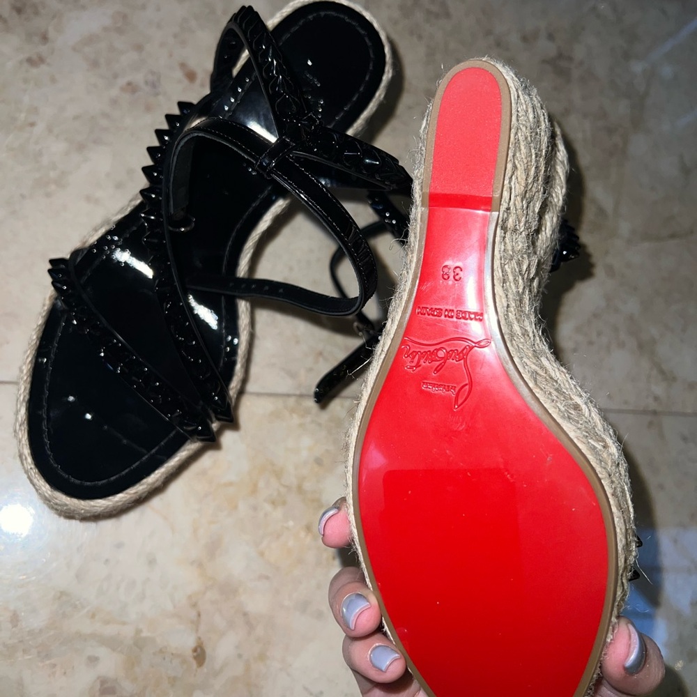 Christian Loubouiton Malfadina Spike Red Sole Wedge Espadrilles